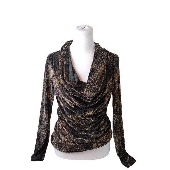 Dusak Design Cowl Neck Velvet Top P/S Black & Gold Long Sleeve - Picture 1 of 7